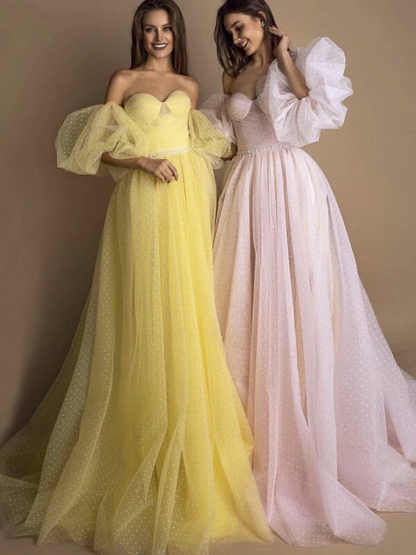 Evening Gown Tube Top Retro Lantern Sleeve Light Yarn - Image 5