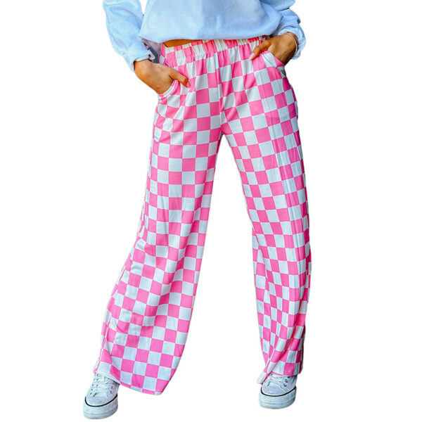 Spring New Chessboard Plaid Printed Casual All-match Loose Wide-leg Pants - Image 7