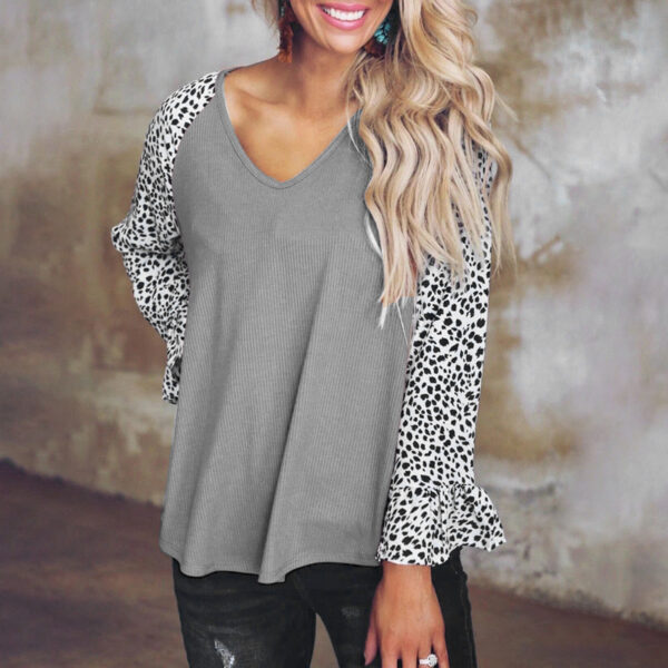 European And American Leopard Print Stitching Casual Top - Image 3