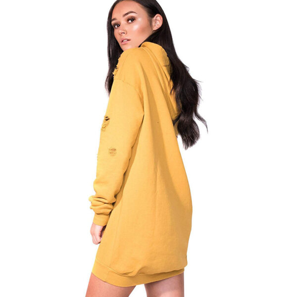 Long Sleeve Hollow Hole Pure Color Hooded Long Pullover Sweatshirt - Image 3