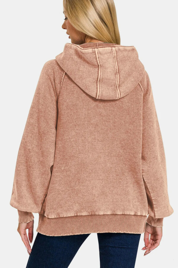 Zenana Acid Wash Fleece Kangaroo Hoodie - Image 2