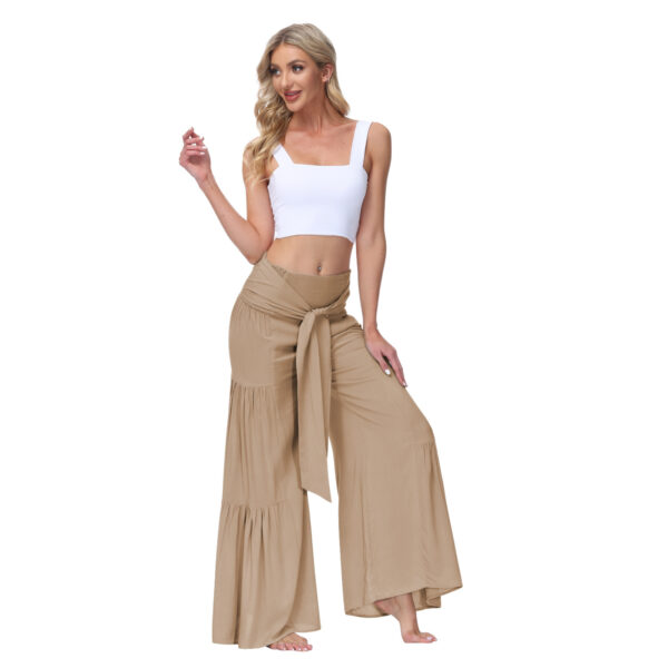 Stylish Lace-up Elastic-waist Pleated Wide-leg Pants Casual Slacks - Image 2