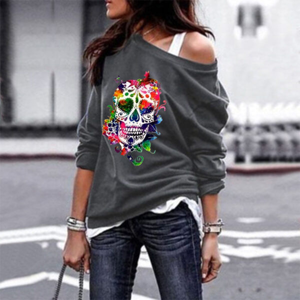 European And American Round Neck Sweater Women's Skull Print Halloween Top - Image 5
