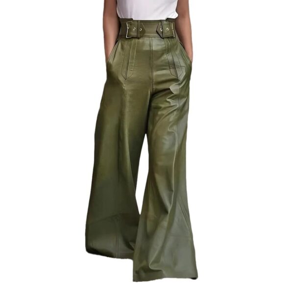 Fashion Leather High Waist Pocket Casual Trousers - Image 6