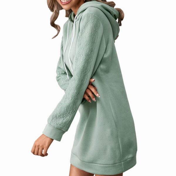 Loose Casual Solid Color Mid Length Hooded Sweater Women - Image 3