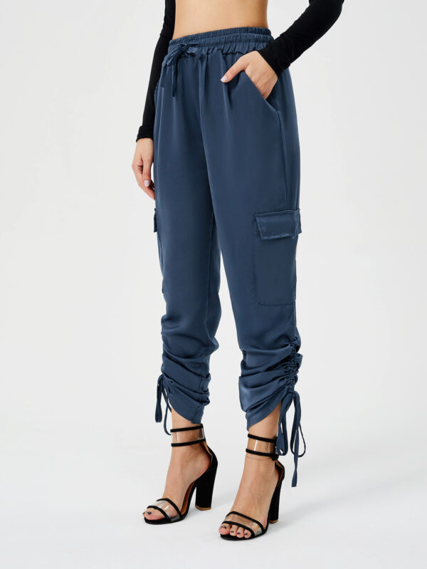 Women's Satin Jogger Pants Casual High Waist Long Lounge Pant Trousers With Pockets - Image 8