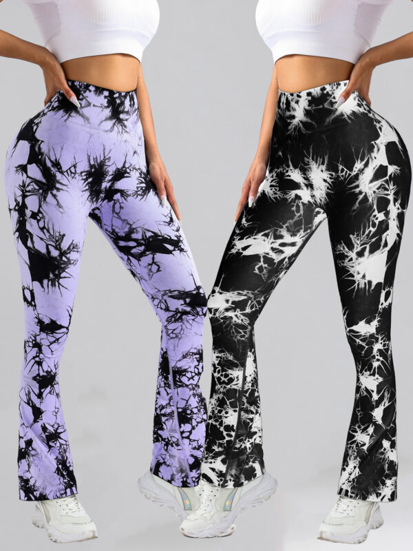 2 Pack Tie Dyed High Waisted Flared Butt-lifting Fitness Sports Women's Yoga Bell-bottom Pants, Workout Leggings For Women, Gym Scrunch Butt Butt Lifting Seamless Leggings - Image 7