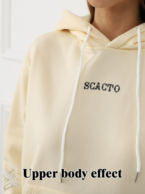 Women's Solid Color Floral Long Sleeved Sweatshirt - Image 4