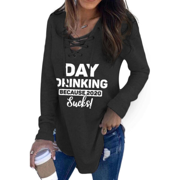 Letter-Print Long-Sleeved Tie-Band Loose Sweatshirt - Image 4