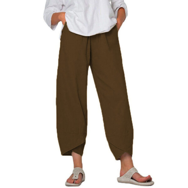 Cotton And Linen Wide Leg Pants Solid Color High Waist Loose Casual Trousers For Women - Image 5