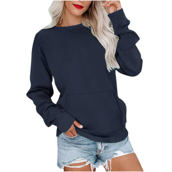 Solid Color Pullover Sweatshirt With Pocket Fashion Loose Round Neck Long Sleeves Top Womens Clothing - Image 9