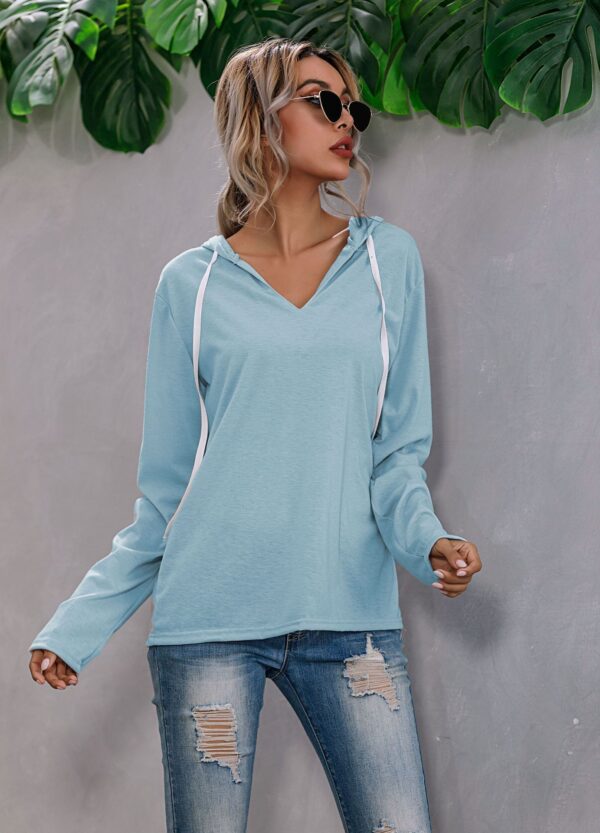Drawstring V-neck Fleece Bottoming Shirt Hooded Sweatshirt - Image 2