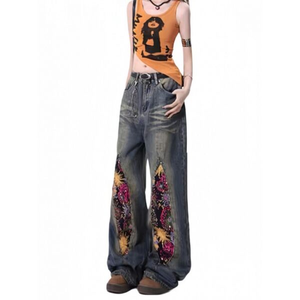 High Street Heavy Industry Fireworks Sequin Stitching Jeans Summer New - Image 5