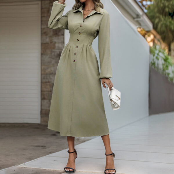 Cardigan Button Lapel Long Sleeve Dress - Image 6