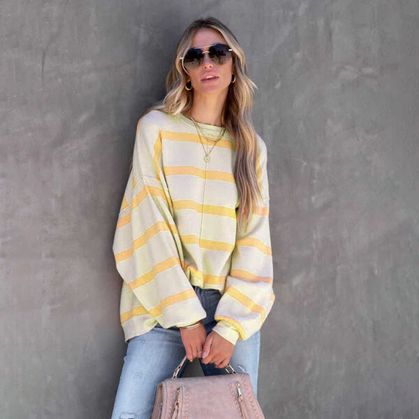 Women's Fashion Striped Printed Long Sleeve Casual Loose Top - Image 6