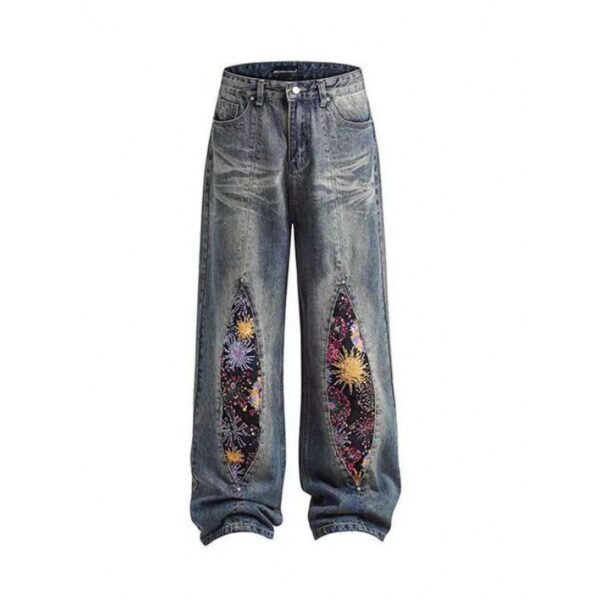 High Street Heavy Industry Fireworks Sequin Stitching Jeans Summer New - Image 2