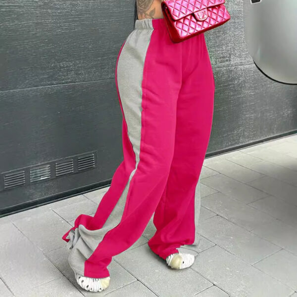 Women's Elastic Waist Colorblock All-matching Straight Wide Leg Sweatpants - Image 5