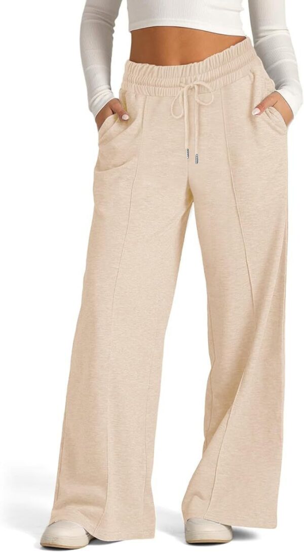 Women's Solid Color Casual Wide Leg Drawstring Elastic Waist Sweatpants - Image 4