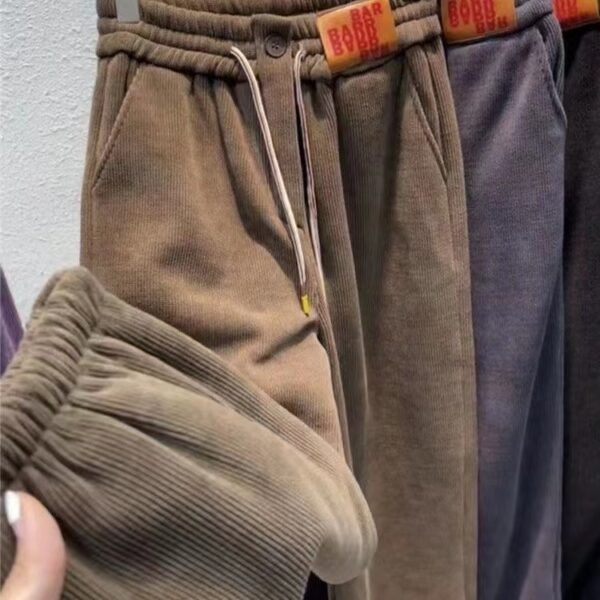 Fleece-lined Thick Track Pants Medium And Large Children Autumn And Winter Warm And Loose Leisure One Lambswool Outer Wear Trousers - Image 3