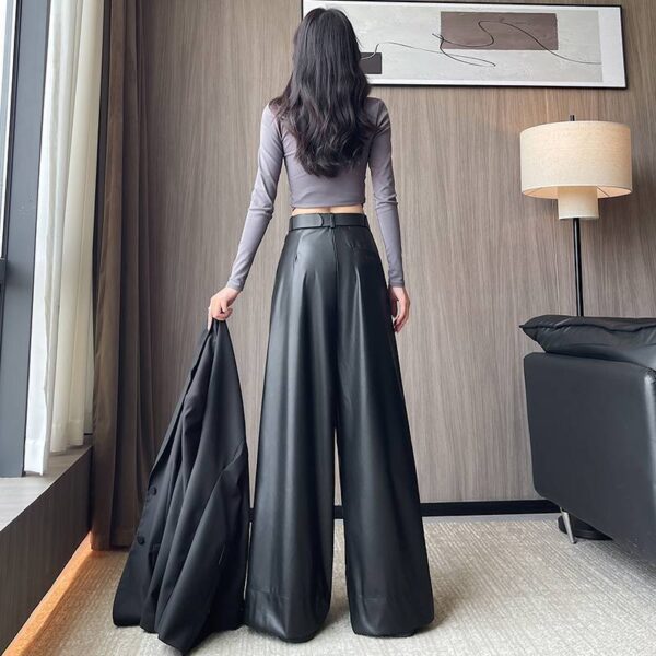 Suit Wide-leg Leather Pants Women's High Waist Loose - Image 5