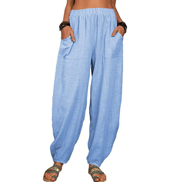 Casual Loose Harem Pants Summer Fashion Solid Color Pockets Trousers Womens Clothing - Image 3