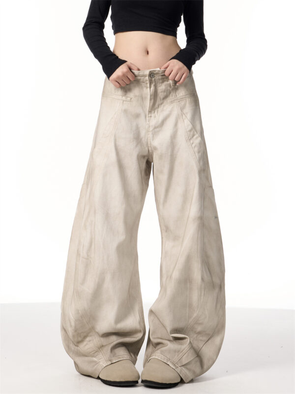 Retro Distressed Dirty White Wide Leg Pants Casual Trousers - Image 5