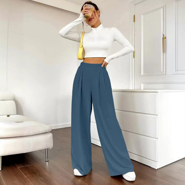 Elegant High Waist Wide Leg Straight Casual Pants - Image 4