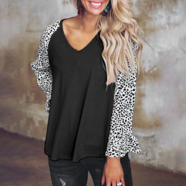 European And American Leopard Print Stitching Casual Top