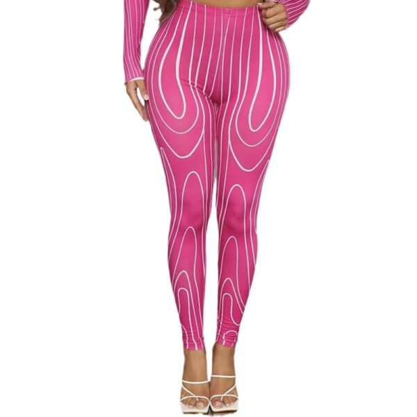 High Waist Stretch Line Printed Comfortable Slim Leggings - Image 3