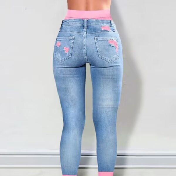 Fashion Colorblock Rolled Hem Distressed Cropped Jeans - Image 3