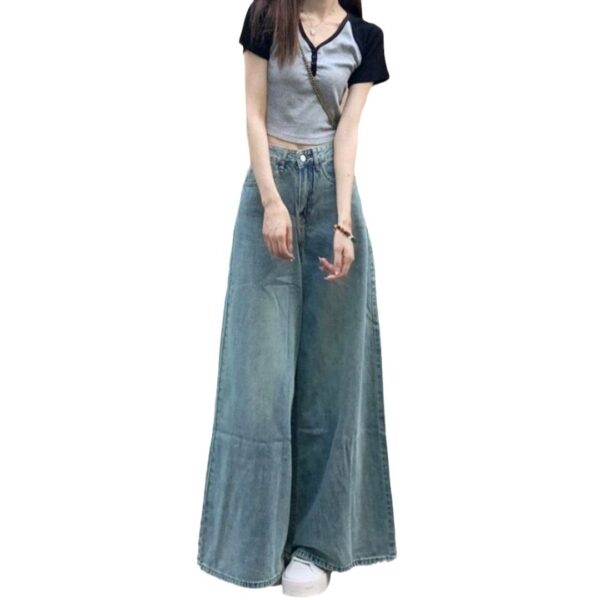 Washed-out Vintage Wide Leg Jeans High Waist Slimming - Image 3
