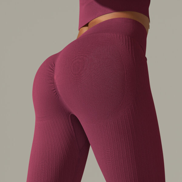 Pure Color Tight Striped High Waist Yoga Sports Running Fitness Pants - Image 5
