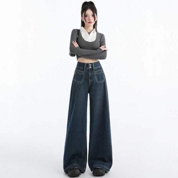 Draping Mop All-matching Straight Jeans For Women - Image 3