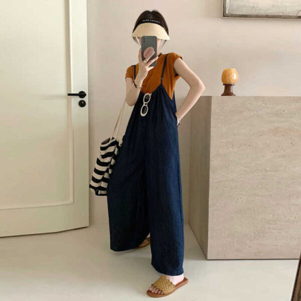 Denim Overalls Suit Loose Large Size Suspenders Jumpsuit Short Sleeve Two Piece Suit - Image 2