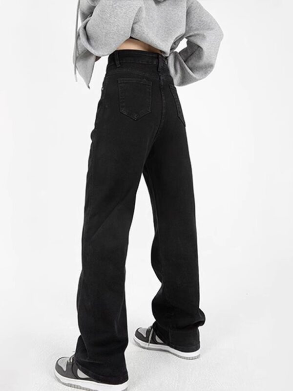Plus Size Straight Black Jeans High Waist Wide Leg Pants - Image 3
