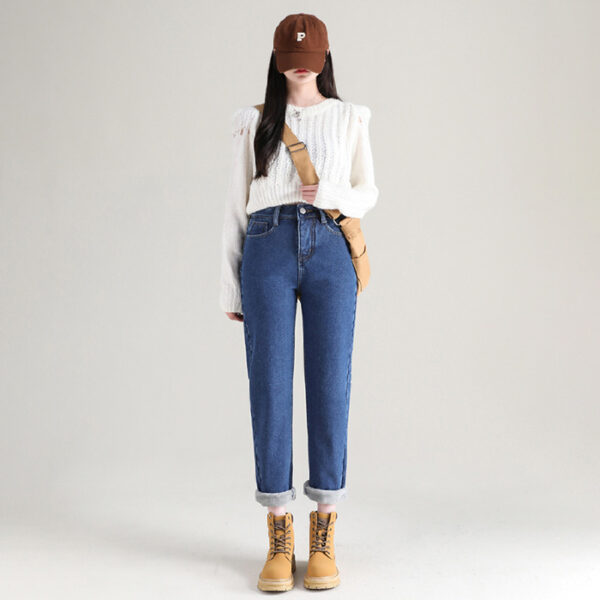 High Waist Thickened Fleece Padded Jeans Women Straight - Image 7