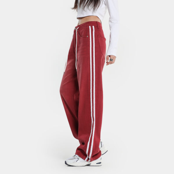 Red Jeans Slimming Edge Strip Lace Up Casual - Image 5
