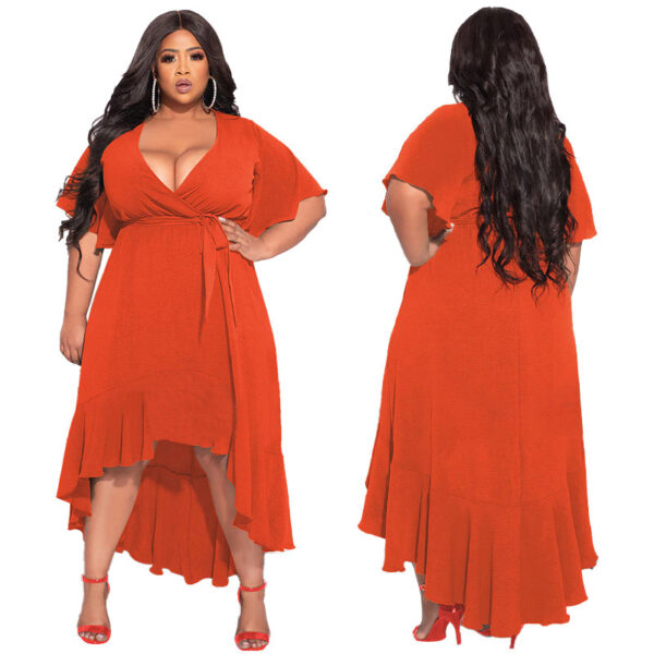 Sexy Solid Color Lace-up Ruffled Elegant Dress - Image 8