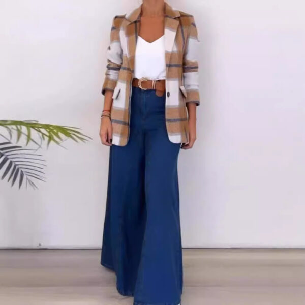 Single Breasted Plaid Wool Coat Women