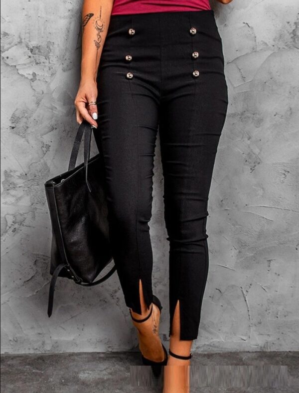 European And American Front Slit Rose Gold Mushroom Buckle Pencil Pants - Image 9