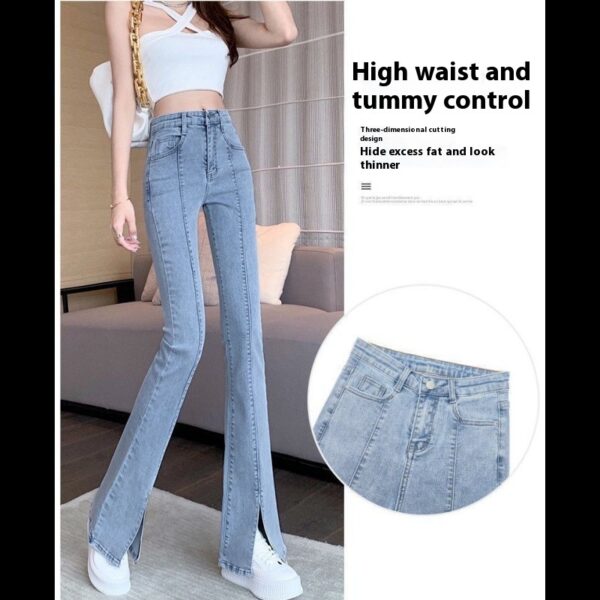 Light Color Flattering Slim Fit Slit Jeans Show High Shape - Image 3