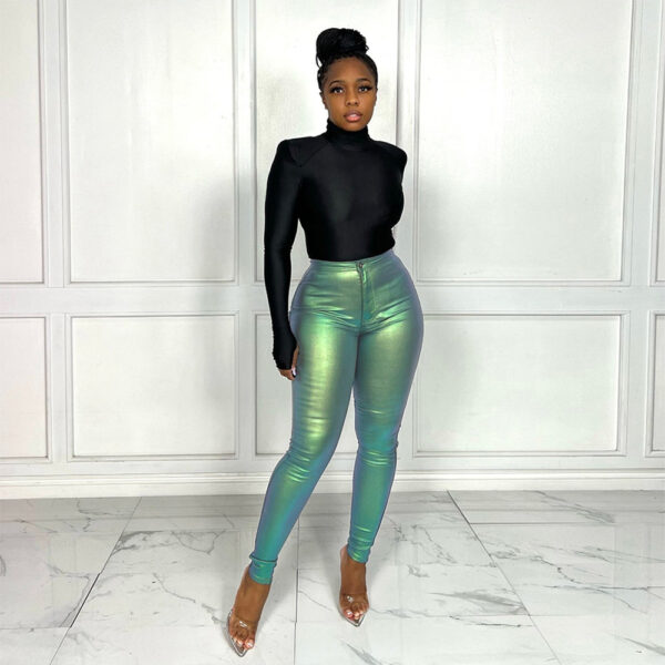 Stitching Bright Zipper High Waist Hip Lift Tights - Image 4