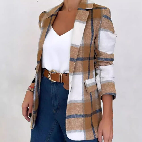 Single Breasted Plaid Wool Coat Women - Image 3