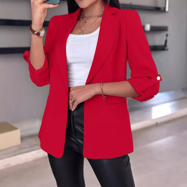 Women's Casual Rolled Sleeves Blazer With Pockets - Image 9