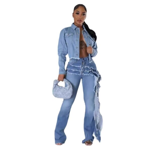Washed And Frayed Long Streamer Stretch Jeans - Image 4
