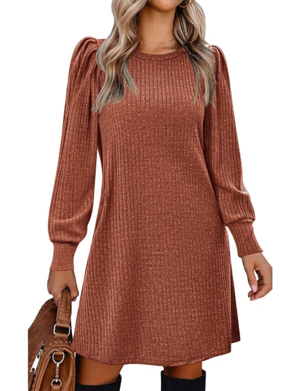 European And American Fashion Women's Knitted Puff Sleeve Casual Loose Dress - Image 8