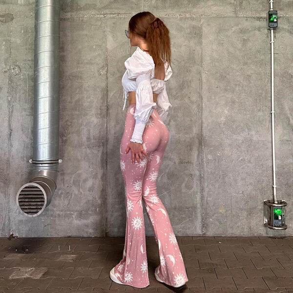 Starry Sun Pattern Printed High Waist Flared Pants - Image 2