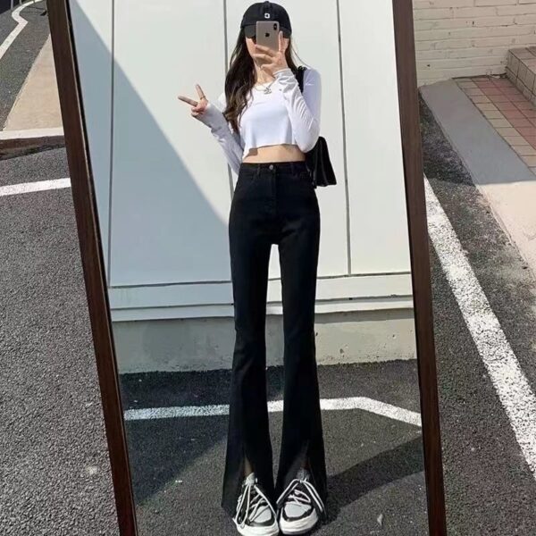 Light Color Flattering Slim Fit Slit Jeans Show High Shape - Image 8