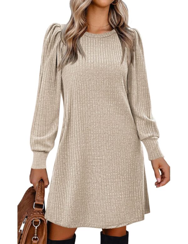 European And American Fashion Women's Knitted Puff Sleeve Casual Loose Dress - Image 2