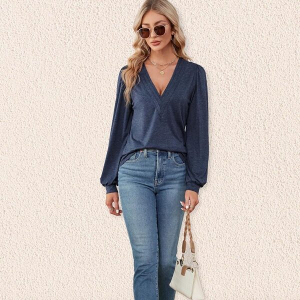 V-neck Casual Long Sleeve Top - Image 3